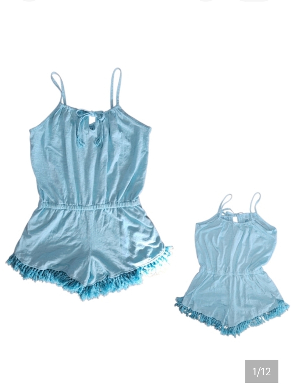 O'Rageous Romper Fringe Light Blue One Piece Boho Women's Size Medium Beach